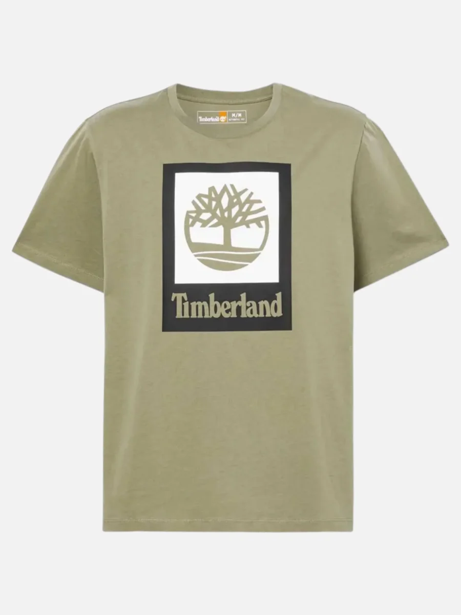 Remera Timberland Stack Logo Colored Verde Militar Blanco - Imagen 3